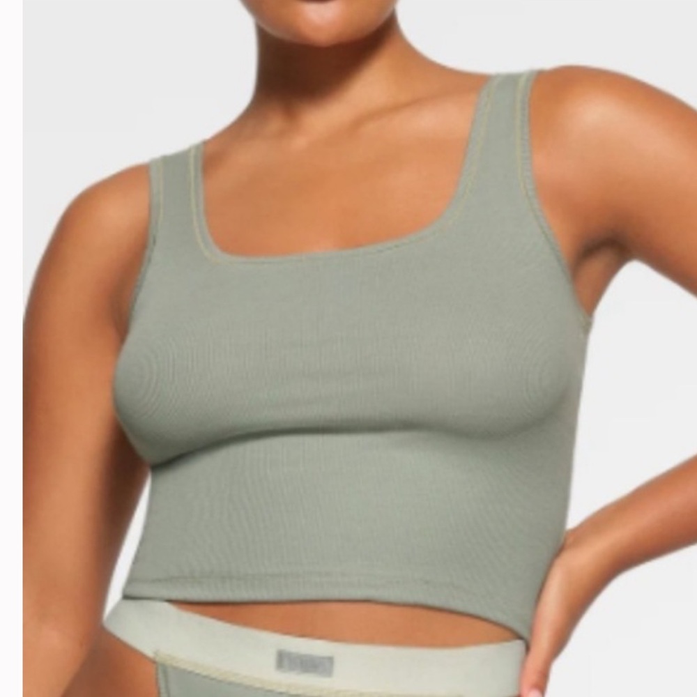 SKIMS Sage Green Ribbed Crop Tank Top Sz XS